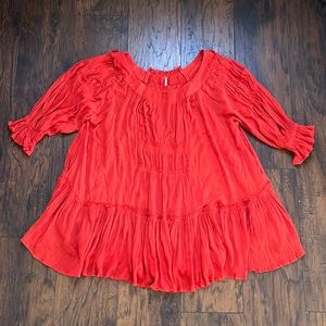 Free People Red Boho Dress with 3/4 Sleeves